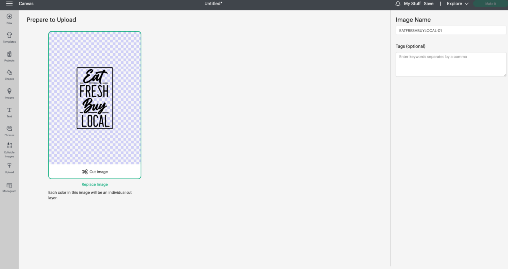 screenshot of a cut file being added to the library in cricut design space