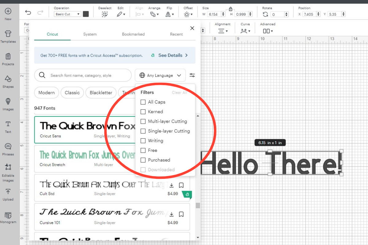 More filters for text in Cricut. 