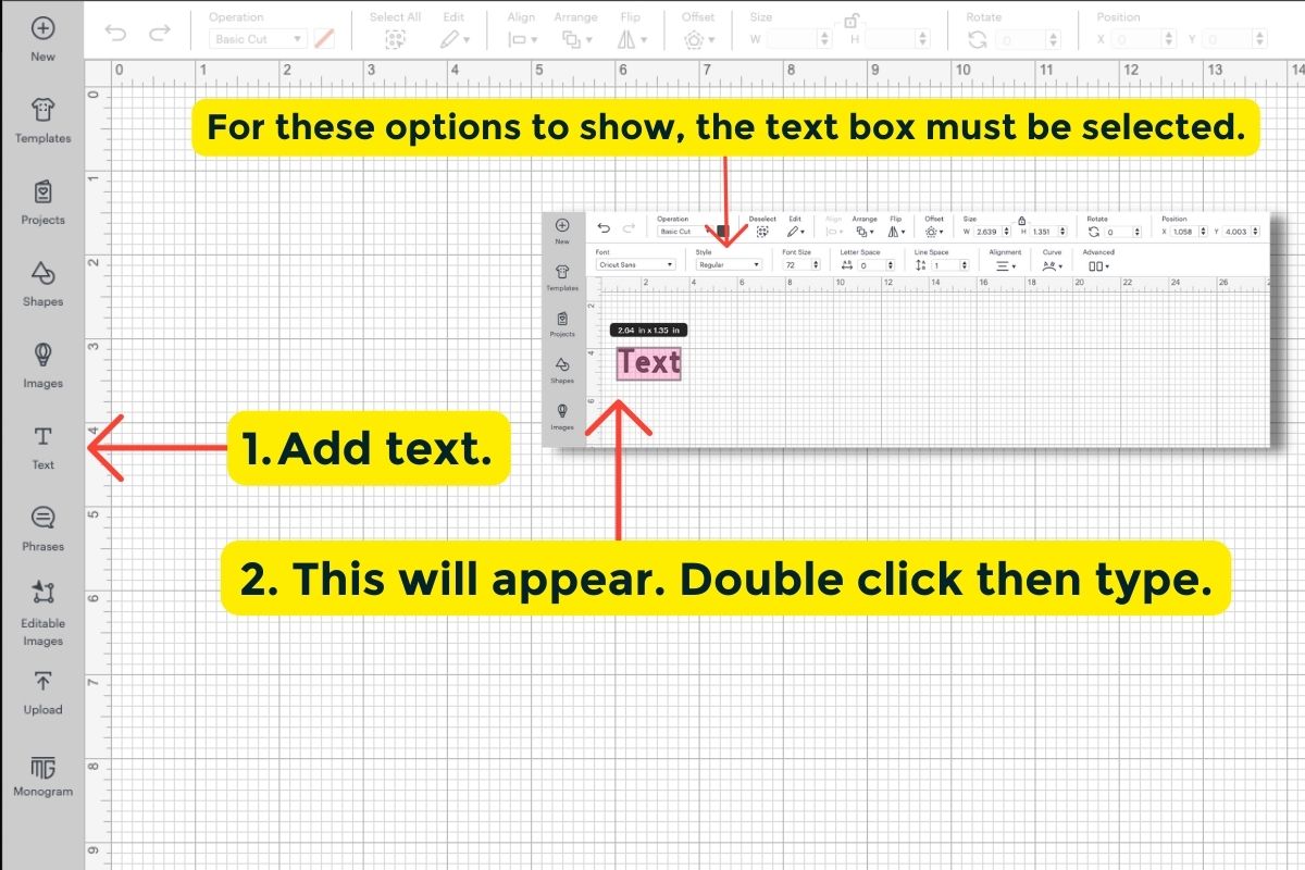 How to add text to a Cricut project. 