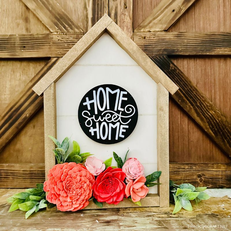 home sweet home wood sign with flowers