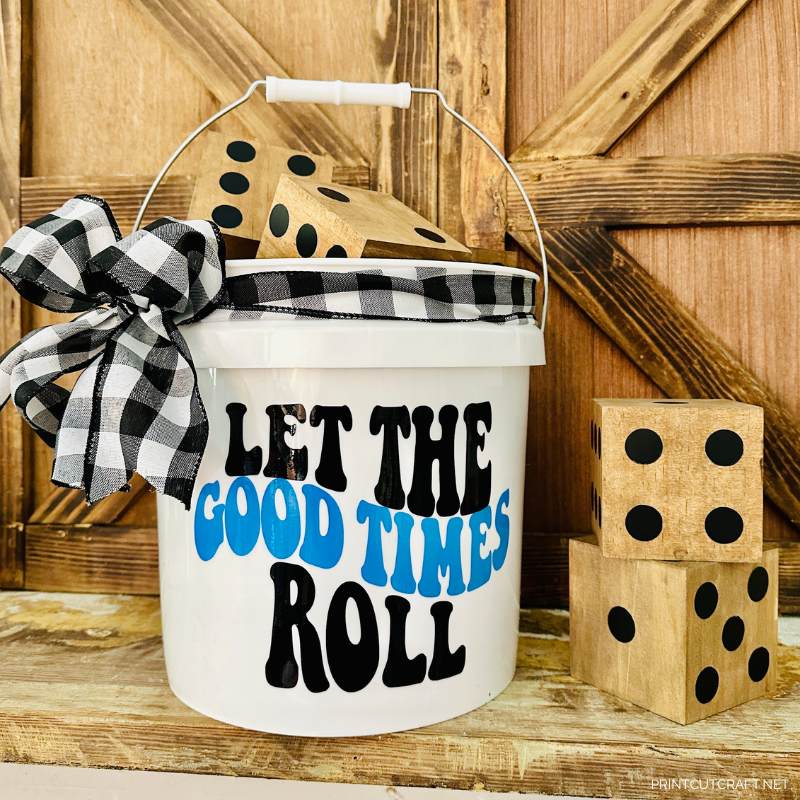 yard game dice bucket with vinyl letters