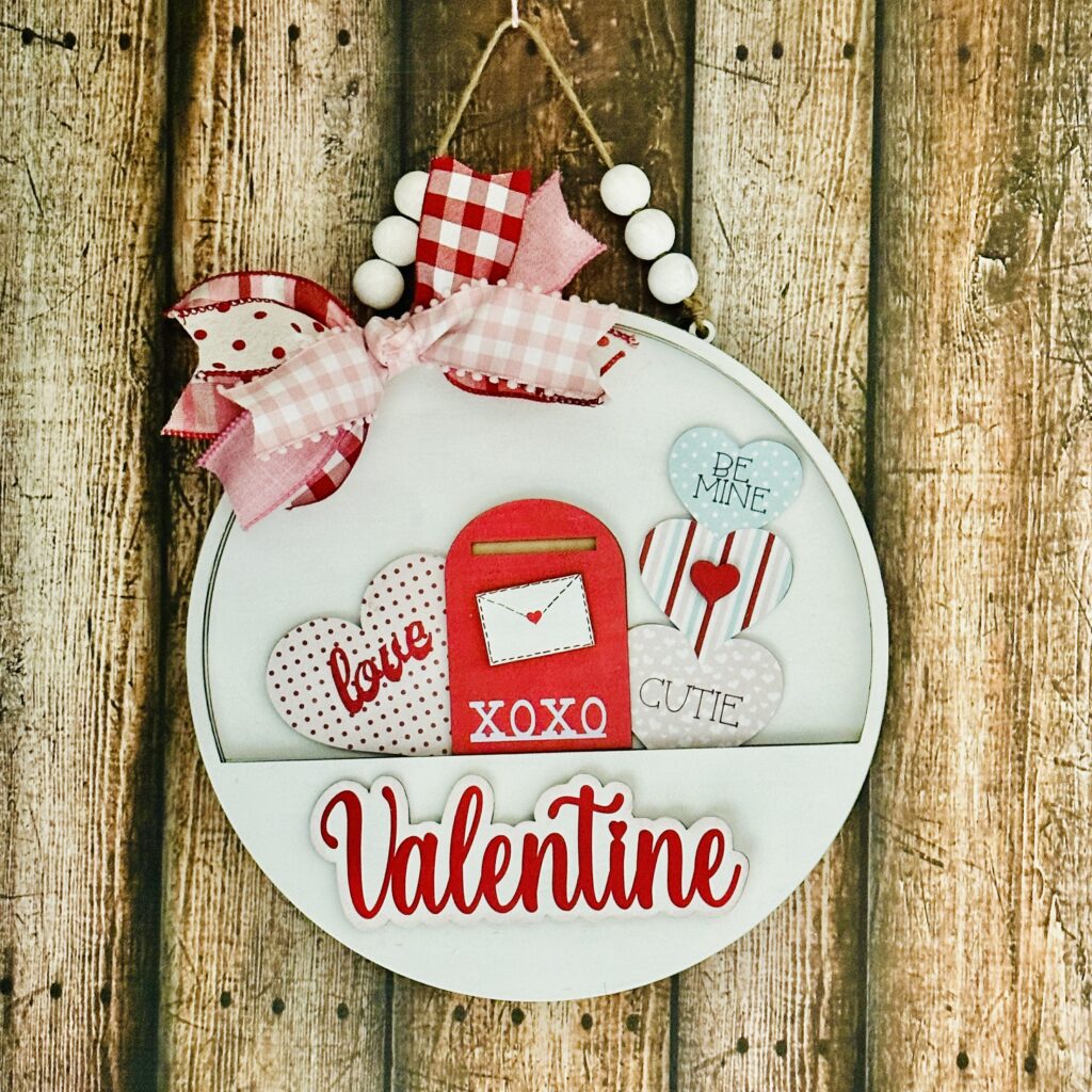 Monthly Craft Club Box Interchangeable Hanging Circle Sign Valentine Mailbox Heart Love